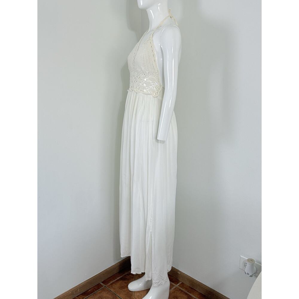 Lilbetter Womens Ivory Crochet Halter Maxi Dress Boho Beach Resort Vacation S - Picture 2 of 14